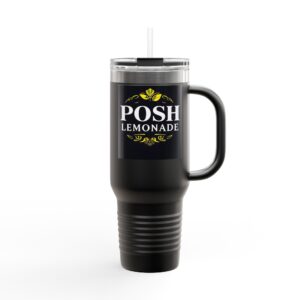 Posh Lemonade 40oz Insulated Travel Mug – Large Stainless Tumbler with Straw & Handle